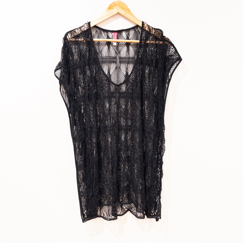 Victoria's Secret Black Open Weave Beach Coverup Dress Size XS Oversized